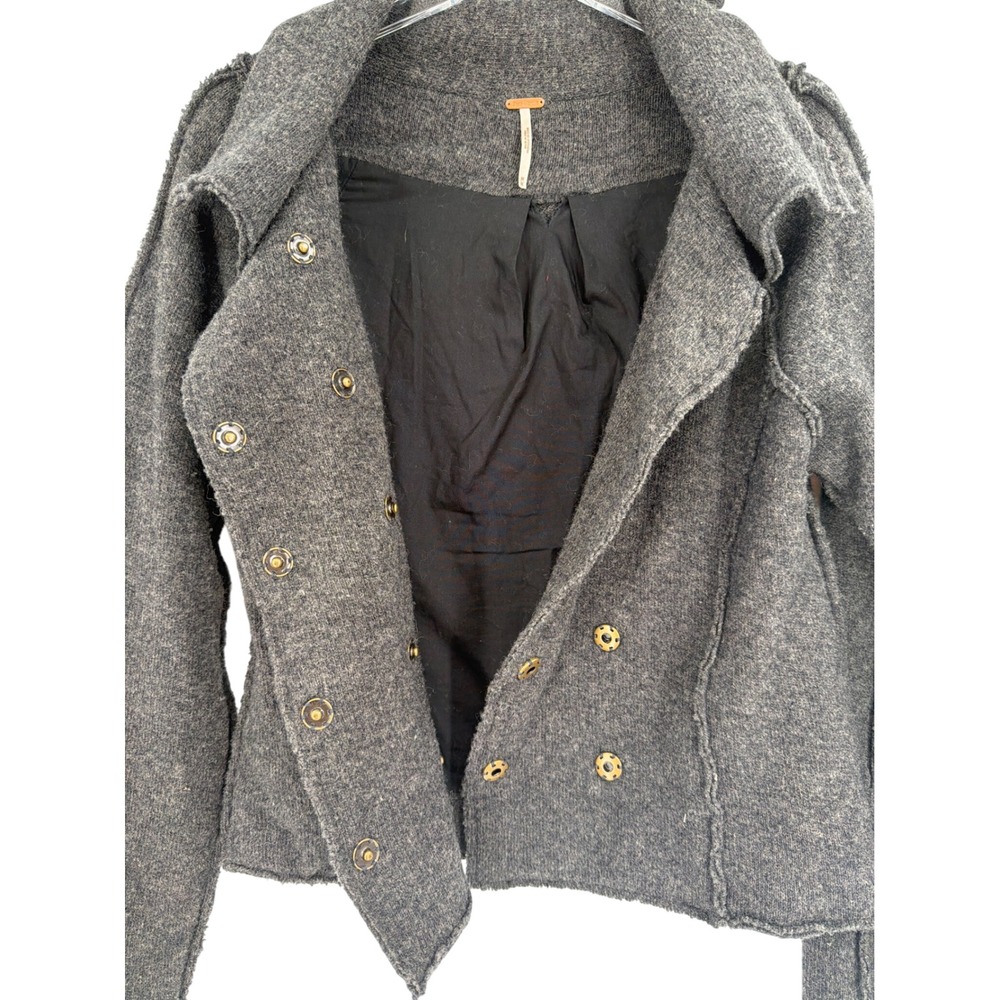 Free People Charcoal Gray Lambswool Knit Moto Jacket Coat Gray Small - Picture 7 of 8